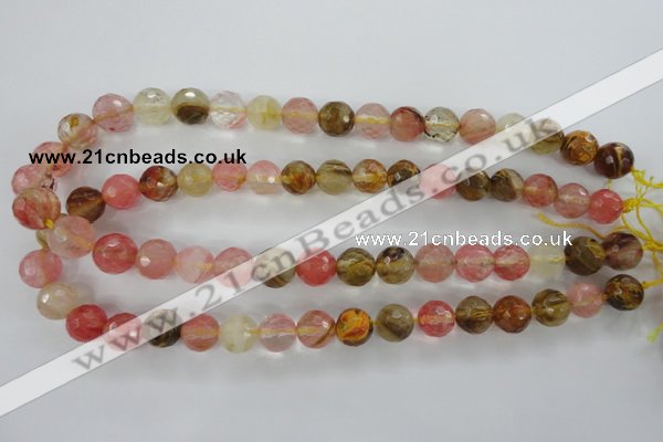 CCY504 15.5 inches 12mm faceted round volcano cherry quartz beads