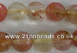 CCY505 15.5 inches 14mm faceted round volcano cherry quartz beads