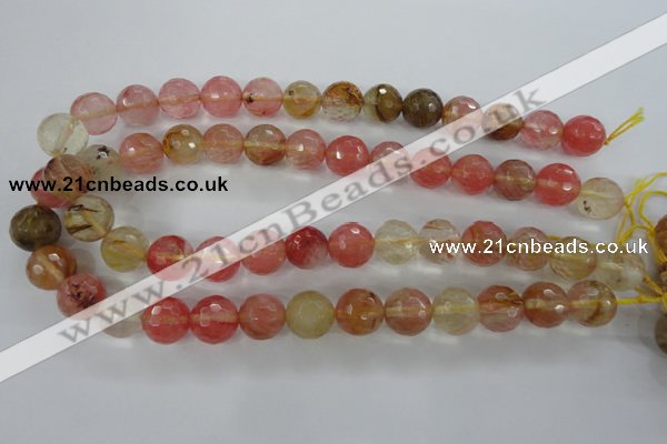 CCY505 15.5 inches 14mm faceted round volcano cherry quartz beads