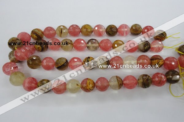 CCY506 15.5 inches 16mm faceted round volcano cherry quartz beads