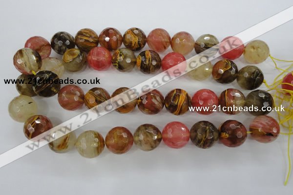 CCY508 15.5 inches 20mm faceted round volcano cherry quartz beads