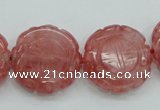 CCY52 15.5 inches 20mm carved coin cherry quartz beads wholesale