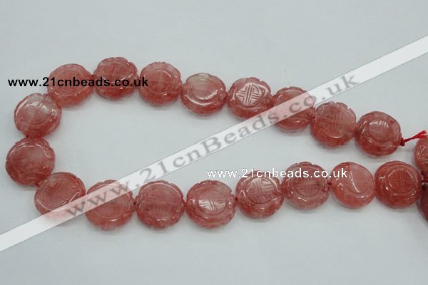 CCY52 15.5 inches 20mm carved coin cherry quartz beads wholesale