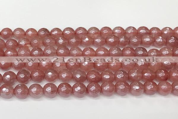 CCY666 15 inches 8mm faceted round AB-color cherry quartz beads