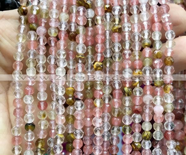 CCY692 15 inches 4mm faceted round volcano cherry quartz beads