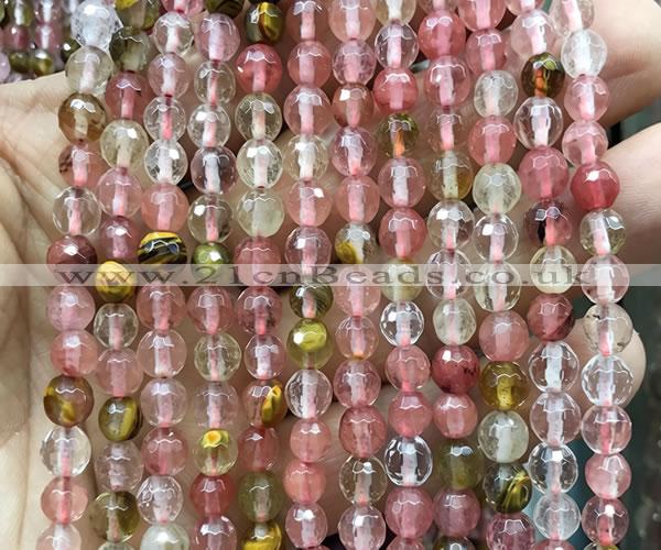 CCY693 15 inches 6mm faceted round volcano cherry quartz beads
