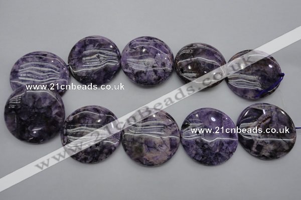 CDA318 15.5 inches 40mm flat round dyed dogtooth amethyst beads