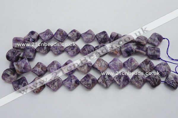 CDA320 15.5 inches 15*15mm twisted diamond dyed dogtooth amethyst beads