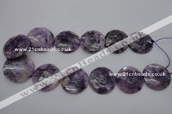 CDA328 15.5 inches 32mm faceted coin dyed dogtooth amethyst beads