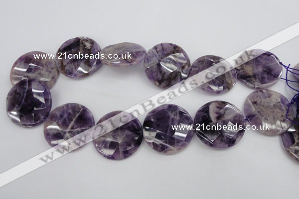 CDA44 15.5 inches 32mm faceted coin dogtooth amethyst beads