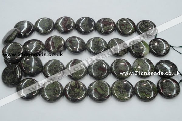 CDB210 15.5 inches 25mm flat round natural dragon blood jasper beads