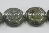 CDB226 15.5 inches 25mm carved coin natural dragon blood jasper beads