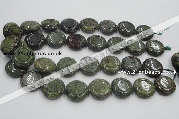 CDB226 15.5 inches 25mm carved coin natural dragon blood jasper beads