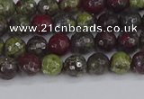 CDB328 15.5 inches 4mm faceted round A grade dragon blood jasper beads