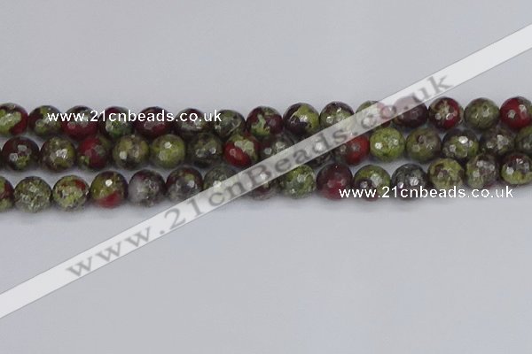 CDB332 15.5 inches 12mm faceted round A grade dragon blood jasper beads