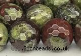 CDB352 15 inches 10mm faceted round dragon blood jasper beads