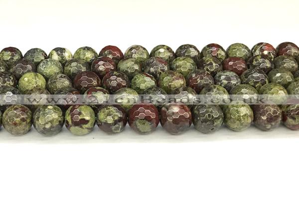 CDB352 15 inches 10mm faceted round dragon blood jasper beads