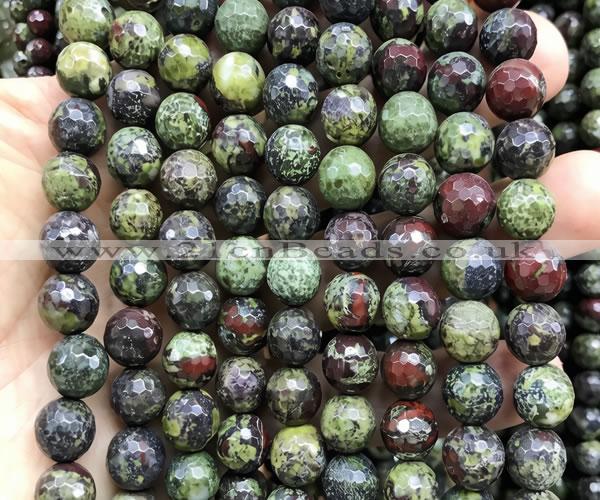CDB363 15 inches 10mm faceted round dragon blood jasper beads