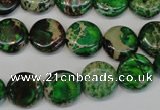 CDE170 15.5 inches 12mm flat round dyed sea sediment jasper beads