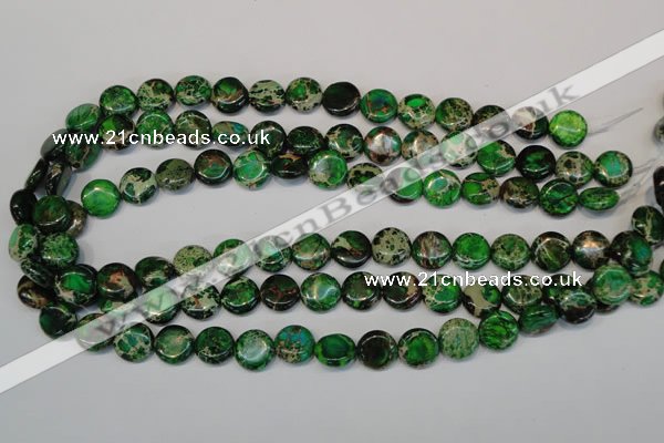 CDE170 15.5 inches 12mm flat round dyed sea sediment jasper beads