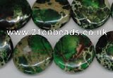 CDE174 15.5 inches 20mm flat round dyed sea sediment jasper beads