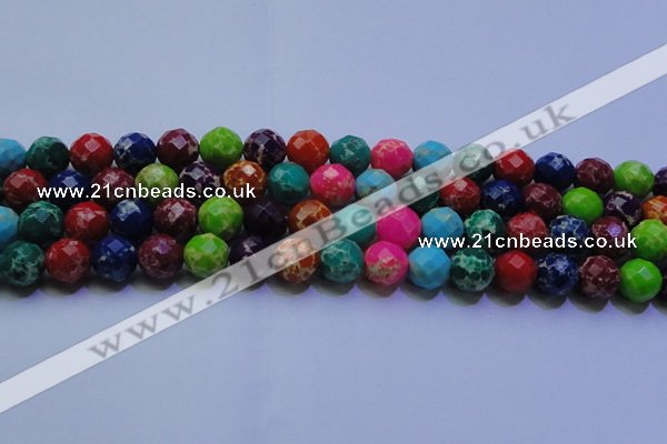 CDE2699 14mm faceted round mixed color sea sediment jasper beads