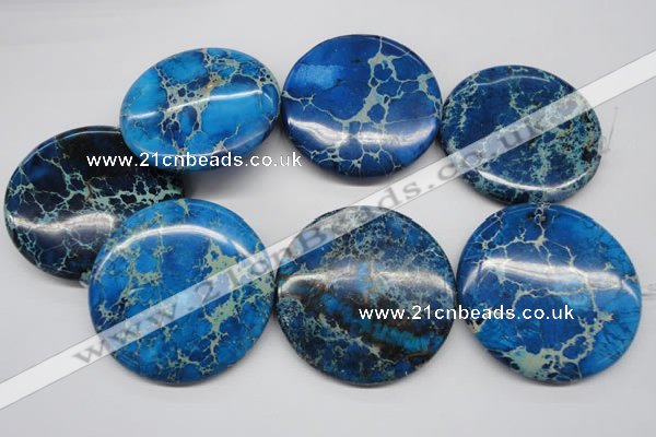 CDE312 15.5 inches 55mm flat round dyed sea sediment jasper beads