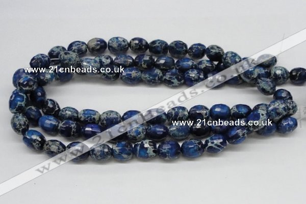 CDE49 15.5 inches 12*15mm faceted egg-shaped dyed sea sediment jasper beads