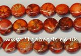 CDE516 15.5 inches 10mm flat round dyed sea sediment jasper beads