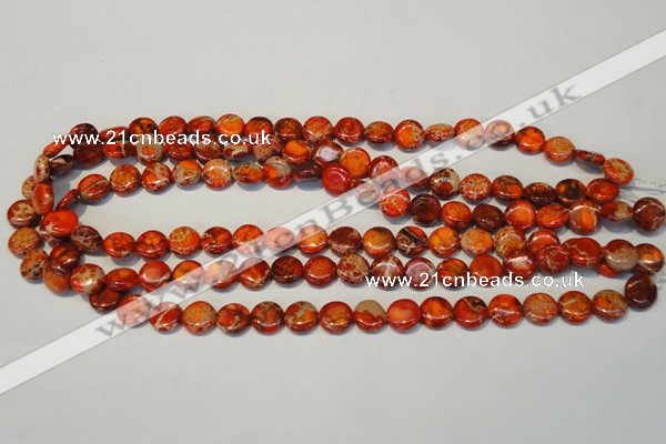 CDE516 15.5 inches 10mm flat round dyed sea sediment jasper beads