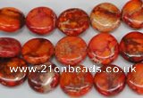 CDE517 15.5 inches 12mm flat round dyed sea sediment jasper beads