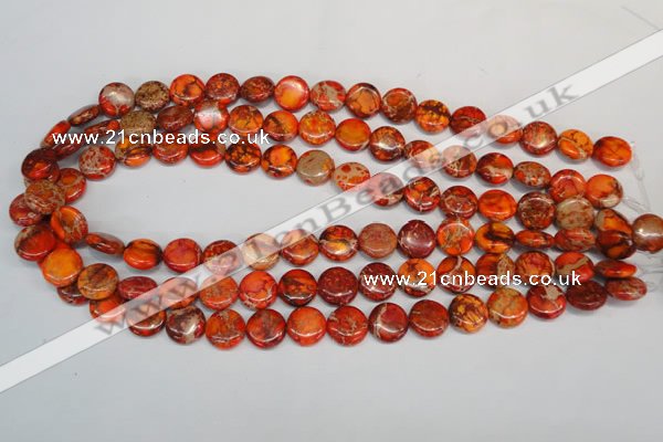 CDE517 15.5 inches 12mm flat round dyed sea sediment jasper beads