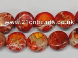 CDE518 15.5 inches 14mm flat round dyed sea sediment jasper beads