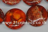 CDE522 15.5 inches 25mm flat round dyed sea sediment jasper beads