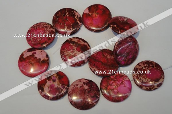 CDE660 15.5 inches 35mm flat round dyed sea sediment jasper beads