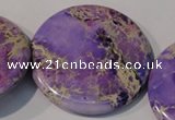 CDE709 15.5 inches 55mm flat round dyed sea sediment jasper beads