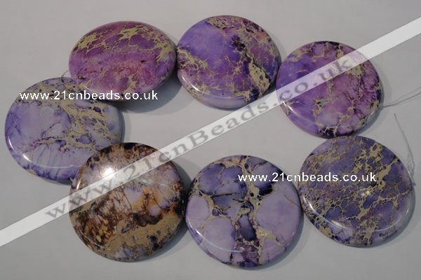 CDE709 15.5 inches 55mm flat round dyed sea sediment jasper beads