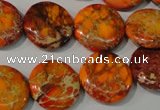 CDE757 15.5 inches 18mm flat round dyed sea sediment jasper beads