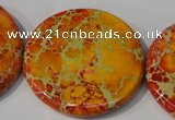 CDE758 15.5 inches 40mm flat round dyed sea sediment jasper beads