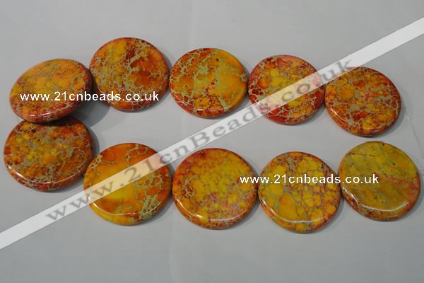 CDE758 15.5 inches 40mm flat round dyed sea sediment jasper beads