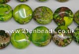 CDI123 15.5 inches 14mm flat round dyed imperial jasper beads