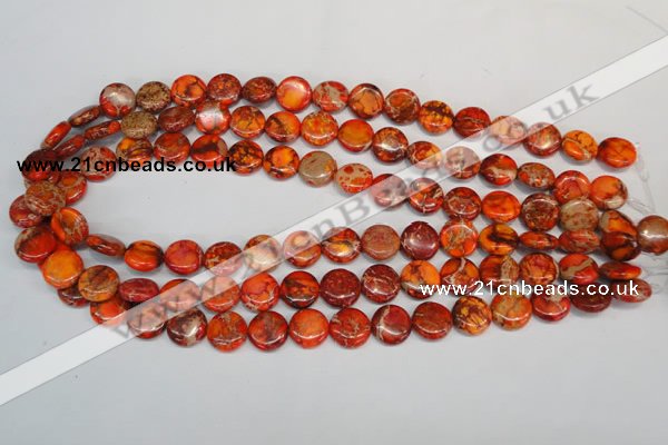CDI517 15.5 inches 12mm flat round dyed imperial jasper beads