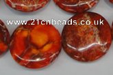 CDI522 15.5 inches 25mm flat round dyed imperial jasper beads