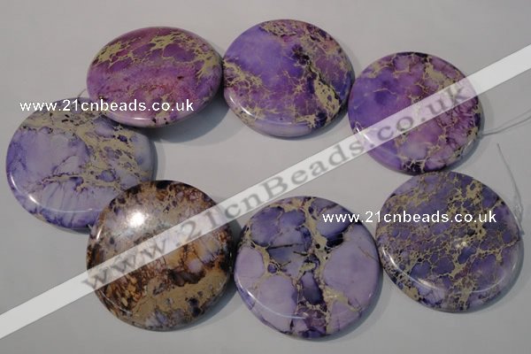 CDI709 15.5 inches 55mm flat round dyed imperial jasper beads