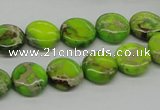 CDI91 16 inches 12mm flat round dyed imperial jasper beads wholesale