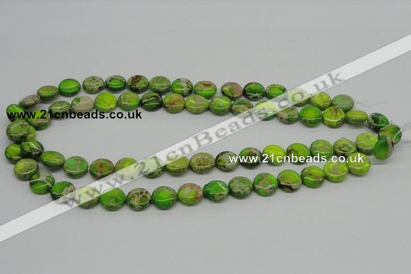 CDI91 16 inches 12mm flat round dyed imperial jasper beads wholesale