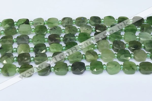 CDJ410 15.5 inches 8mm faceted square Canadian jade beads