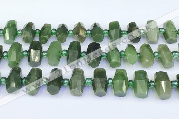 CDJ413 15.5 inches 8*14 - 9*14mm faceted freeform Canadian jade beads