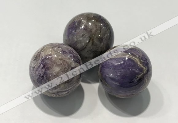 CDN1036 30mm round charoite decorations wholesale