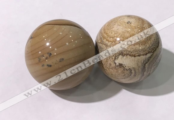 CDN1298 40mm round picture jasper decorations wholesale